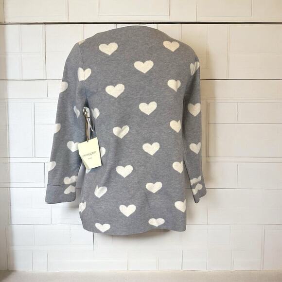 Cynthia Rowley Sweater Womens Sz XS Gray With White Hearts Crewneck Pullover - Picture 2 of 7
